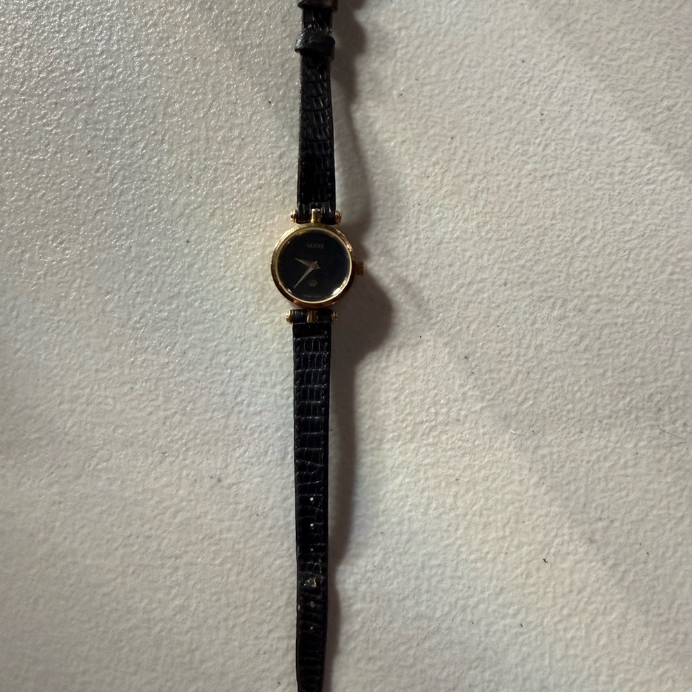 Gucci Black and Gold Crocodile Strap Watch